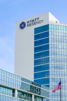 LONG BEACH, CA/USA - MARCH 19, 2016: Hyatt Regency Hotel. Hyatt Hotels Corporation is an American international company and operator of hotels.