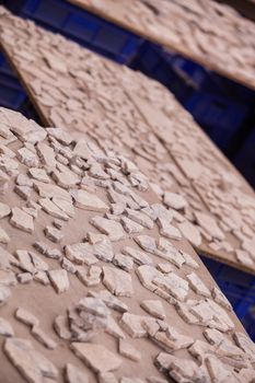 Stone and ceramic shards at archeological site in Turkey