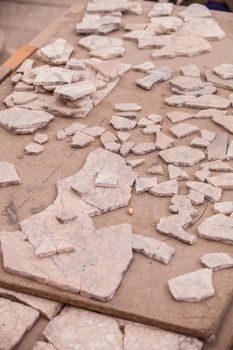 Reconstruction of marble tiles in progress at archeological site in Turkey