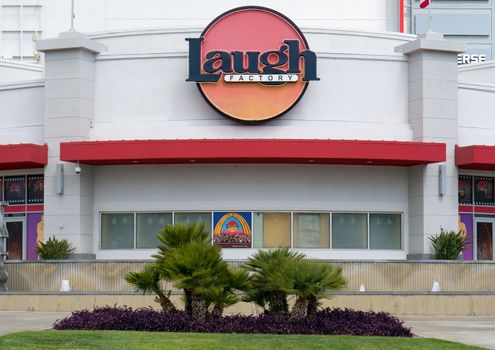 LONG BEACH, CA/USA - MARCH 19, 2016: Laugh Factory comedy club exterior and sign. The Laugh Factory is a comedy club with locations in southern California.