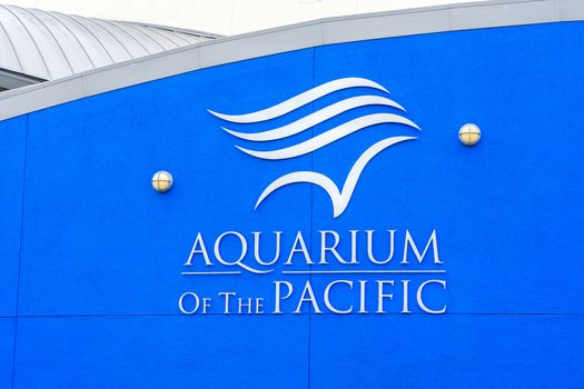 LONG BEACH, CA/USA - MARCH 19, 2016: Aquarium of the Pacific exterior and logo. The Aquarium of the Pacific is a public aquarium.
