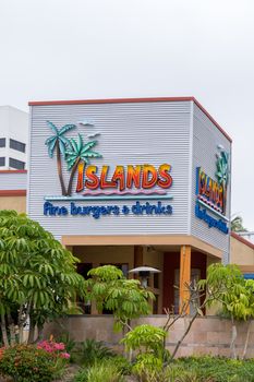 LONG BEACH, CA/USA - MARCH 19, 2016: Islands Fine Burgers & Drinks exterior and logo. Islands is a casual dining restaurant chain that specializes in hamburgers.