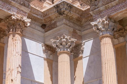 Corinthian style columns supporting architectural headers at the gymnasium in Sardis Turkey