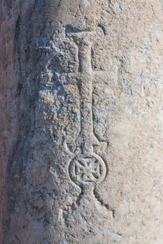 Greek style Christian cross carved into a column at Selcuk in Turkey