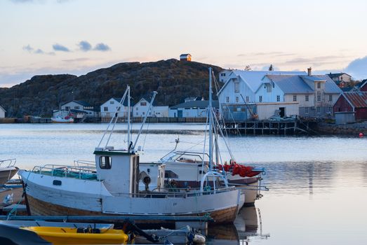 Fishermen boats near the pier at Lofoten islands