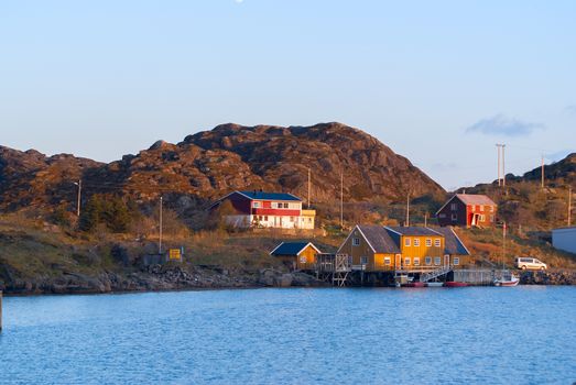 Fishermen houses on the banks of the Norwegian island Skrova