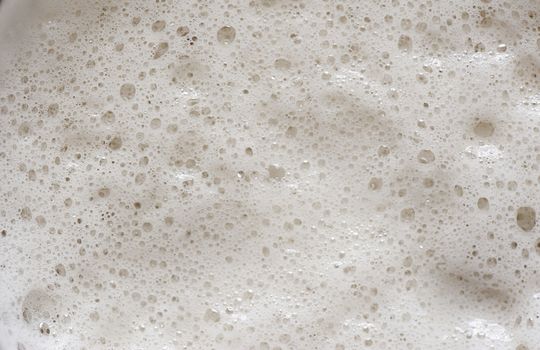close up of small bubbles on beer foam in glass