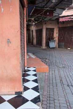 Very vivid place most of the day. View to the street of souk in the early morning, still with closed shops and without visitors.