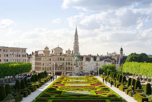 Brussels, Belgium - May 12, 2015: Tourist visit Kunstberg or Mont des Arts (Mount of the arts) gardens in Brussels, Belgium. The Mont des Arts offers one of Brussels' finest views.