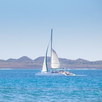 Catamarans sailing around Fuerteventura island, Canary Islands, Spain.