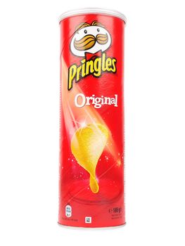 PULA, CROATIA - MARCH 18, 2016:. Pringles Original potato chips, package of 165 grams. Pringles is a brand of potato snack chips owned by the Kellogg Company.