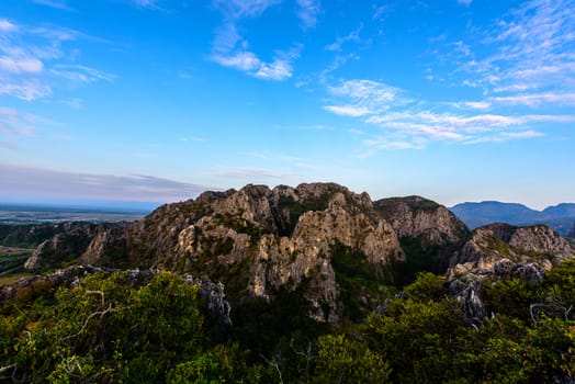 Rock Mountain Cliff And Blue Sky Background