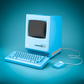 Beautiful vintage computer on a blue background