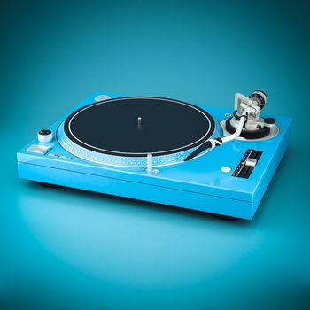 Beautiful DJ player on a blue background