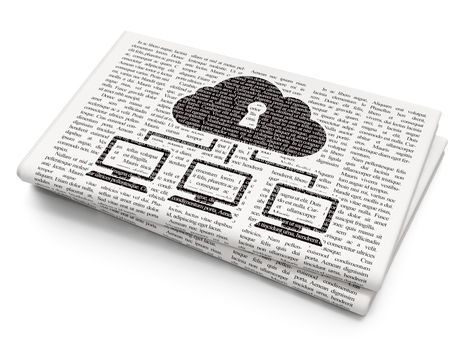 Privacy concept: Pixelated black Cloud Network icon on Newspaper background