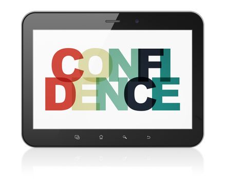 Business concept: Tablet Computer with Painted multicolor text Confidence on display