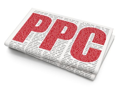 Advertising concept: Pixelated red text PPC on Newspaper background