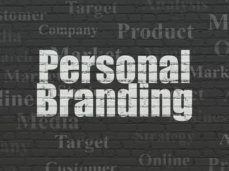 Advertising concept: Painted white text Personal Branding on Black Brick wall background with  Tag Cloud