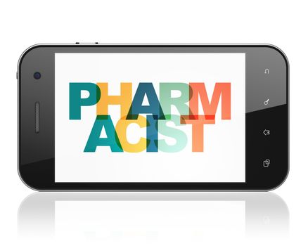 Healthcare concept: Smartphone with Painted multicolor text Pharmacist on display
