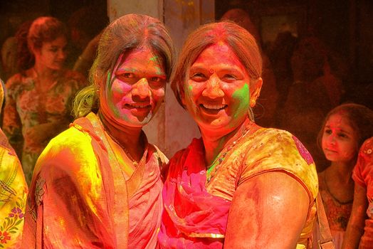 INDIA, Jodhpur: Indian people celebrate the Holi festival in Jodhpur on March 23, 2015. Holi, the Hindu spring festival or 'Festival of Colours' is celebrated with coloured powder and water and marks the end of winter and the beginning of spring. 