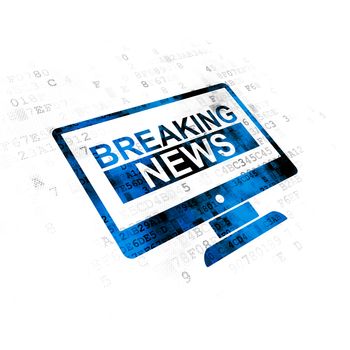 News concept: Pixelated blue Breaking News On Screen icon on Digital background