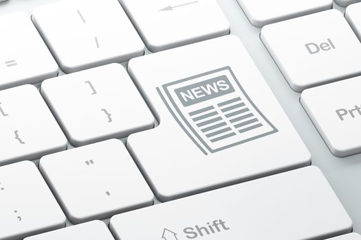 News concept: Enter button with Newspaper on computer keyboard background, 3d render