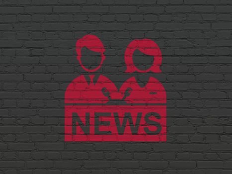 News concept: Painted red Anchorman icon on Black Brick wall background