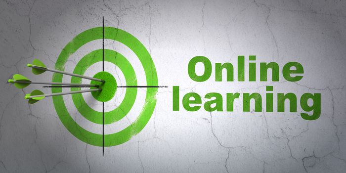 Success Learning concept: arrows hitting the center of target, Green Online Learning on wall background