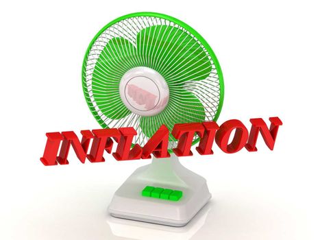 INFLATION- Green Fan propeller and bright color letters on a white background