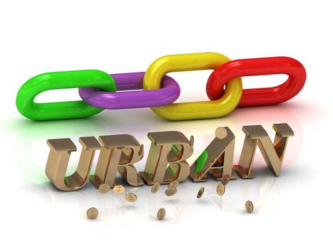 URBAN- inscription of bright letters and color chain on white background