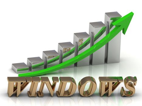 WINDOWS- inscription of gold letters and Graphic growth and gold arrows Graphic growth and gold arrows on white backgroundround