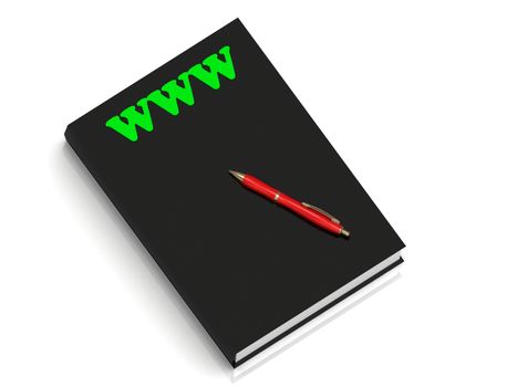WWW- inscription of green letters on black book on white backgroundckgroundckground