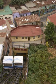 Historic funicular San Agustin in the UNESCO World Heritage port city of Valparaiso in Chile.