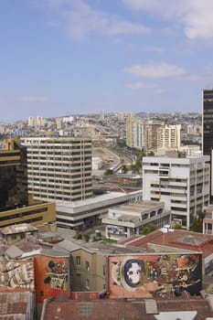 Colourful streets and building in the UNESCO World Heritage port city of Valparaiso in Chile.