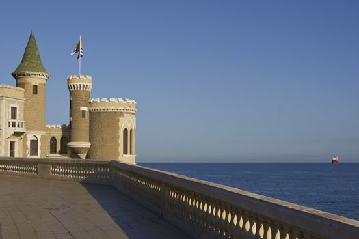 Historic building Wulff Castle built on the rocky Pacific coast of central Chile at Vina del Mar.