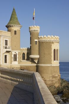 Historic building Wulff Castle built on the rocky Pacific coast of central Chile at Vina del Mar.