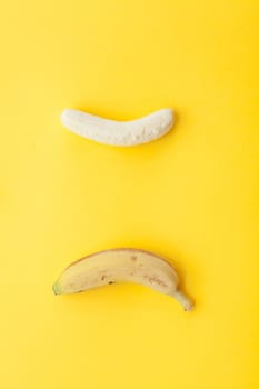 Peel banana and fruit on a yellow background and colorful background