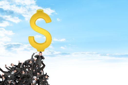 Pile of businessmen with gold dollar sign on top, business concept