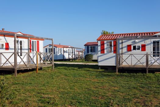 mobile homes with veranda in campsite
