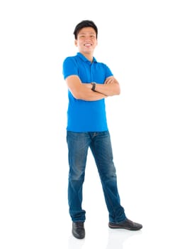 Confident full body Asian man standing isolated on white background