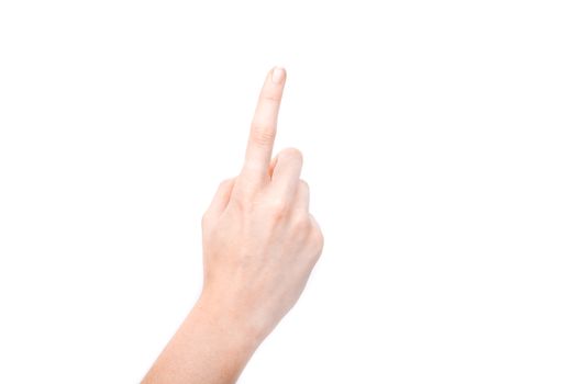 Female hand showing gesture on an isolated white background