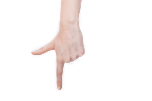 Female hand showing gesture on an isolated white background