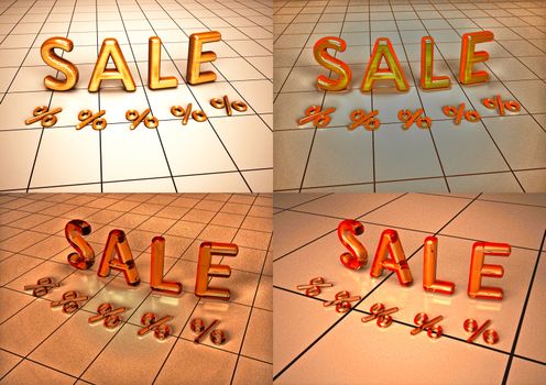 Set of pictures dimensional inscription of SALE on background.