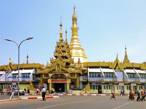 Yangon, Myanmar - APR15 : The Sule Pagoda in the day light on April 15,2013 in Yangon, Myanmar. Sule Pagoda located in the heart of Yangon.