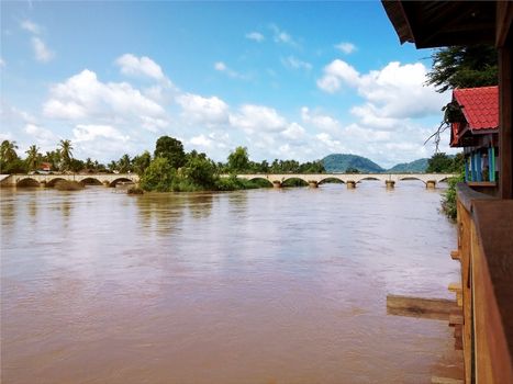 View of Mekong River and bridge between Don Det and Don Khone Island from Cottage - Laos