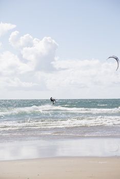 kite surfer on beautiful waves at beach in ballybunion county kerry ireland on the wild atlantic way