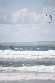 kite surfer on beautiful waves at beach in ballybunion county kerry ireland on the wild atlantic way