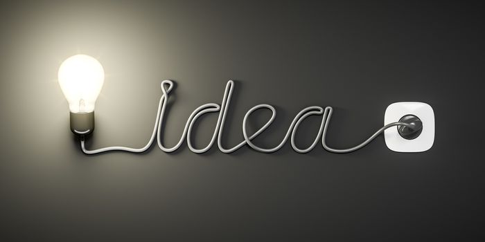A light bulb building the word idea with the cable
