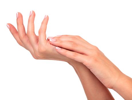 Female hands on a white background, isolated