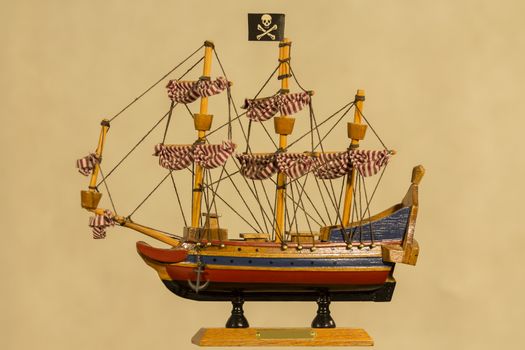 detailed XVIII century frigate model isolated over grey background